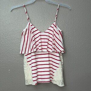 VaVa by Joy Han Striped Side Lace Spaghetti strap flowy top size Small